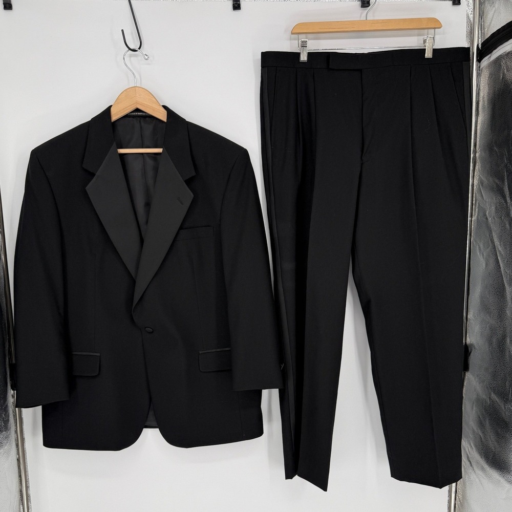 Neil Allyn Tuxedo Suit Men 44R 39x30 Formal Collection Black Wool Peak Lapel